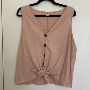 Old Navy Pink Buttoned down Short Sleeve Blouse with V neck Size XL